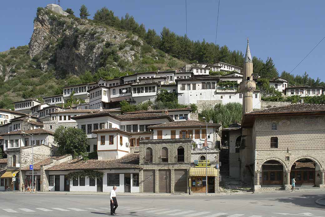 Shops and mosque, Berat