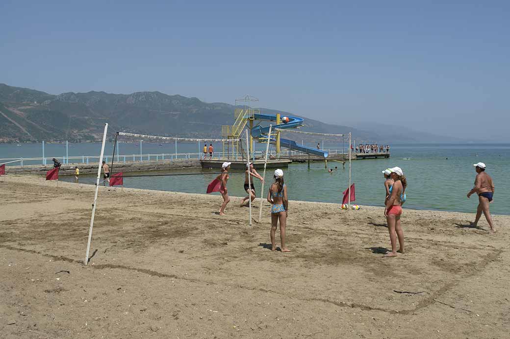 Playing volleyball