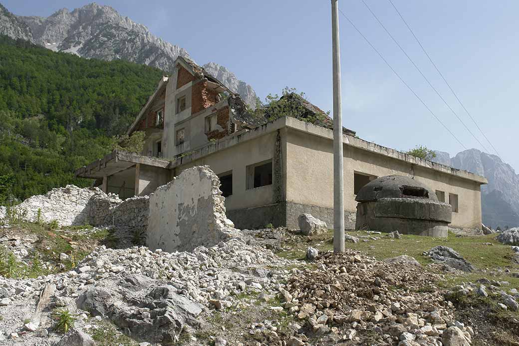 Smashed hotel and bunker