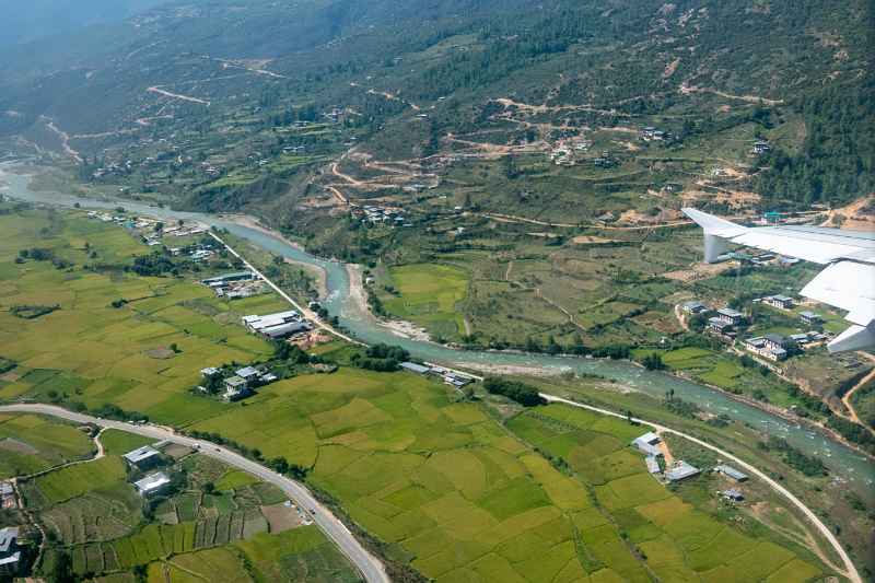 Flying over Paro Chhu