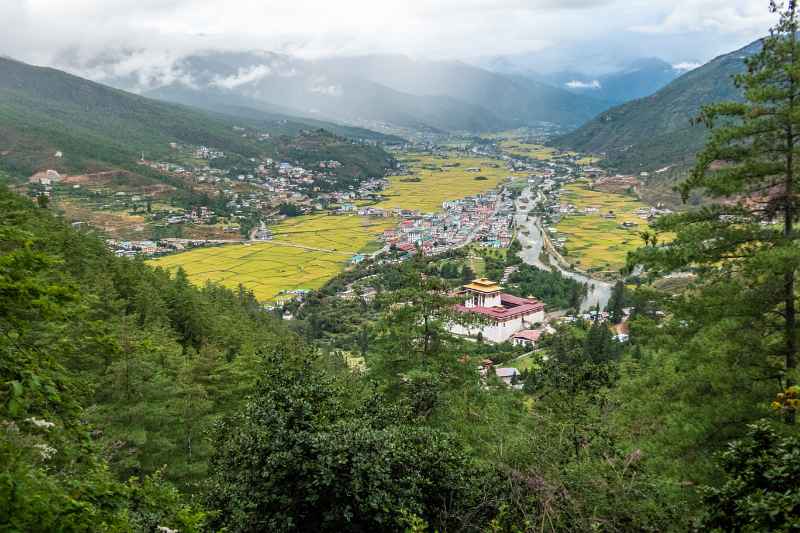 View of Rinpung Dzong, Paro and Paro Chhu