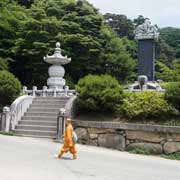 Stele and monk, Haeinsa