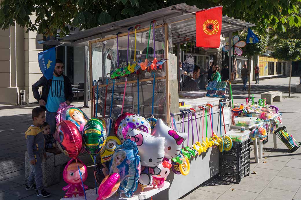 Shop with toys and flags