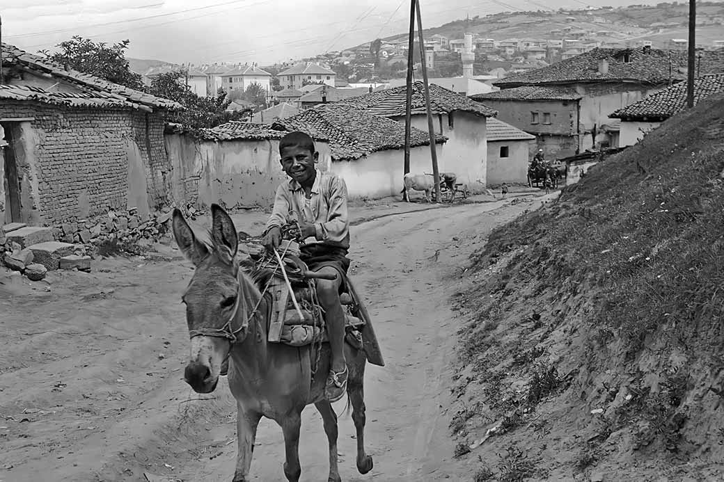 Riding a donkey