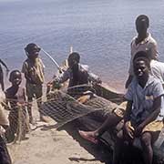 Men and boys, fishing boat