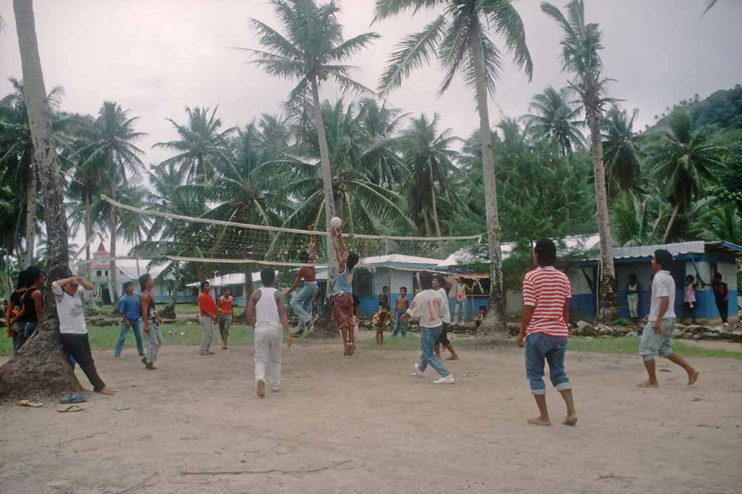 Playing volleyball