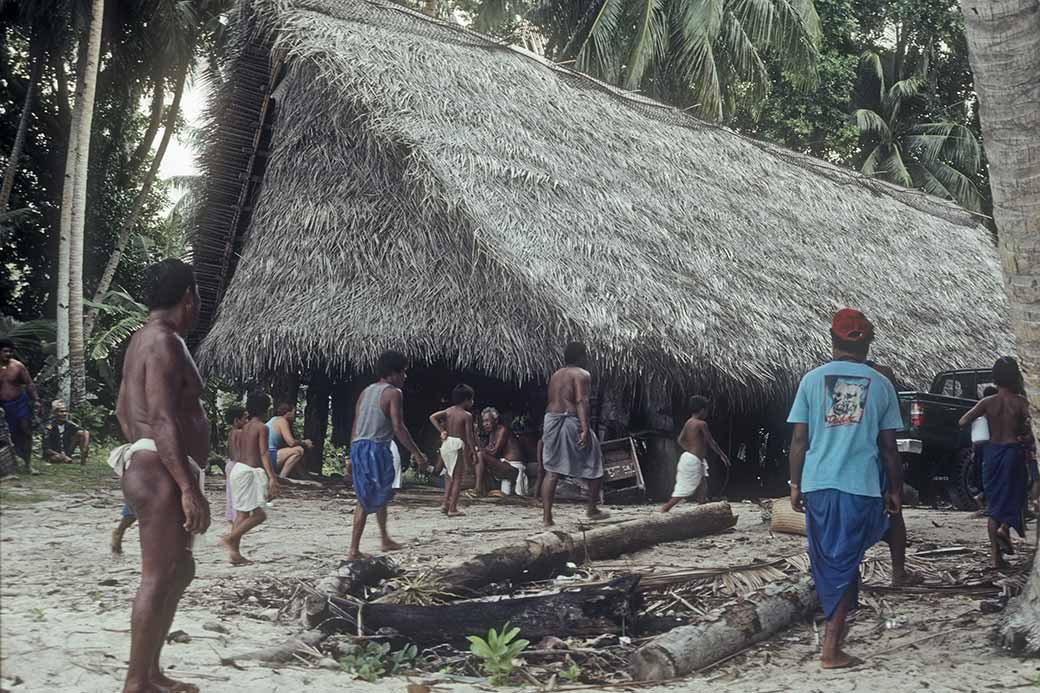 Car at canoe hous on Falalop, Woleai