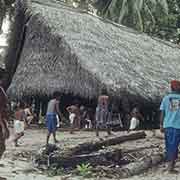 Car at canoe hous on Falalop, Woleai