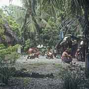 Women, traditional house, Satawal