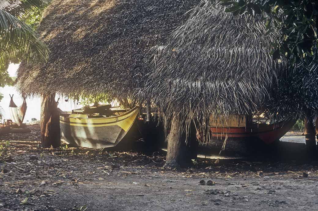 Canoes in boat house, Eauripik