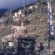 Chorten and prayer flags, Tarke Ghyang