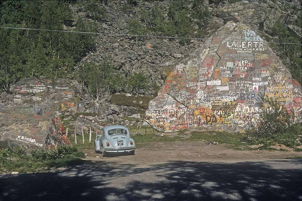 Rock, covered in graffiti