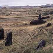 Partially buried moais, Rano Raraku