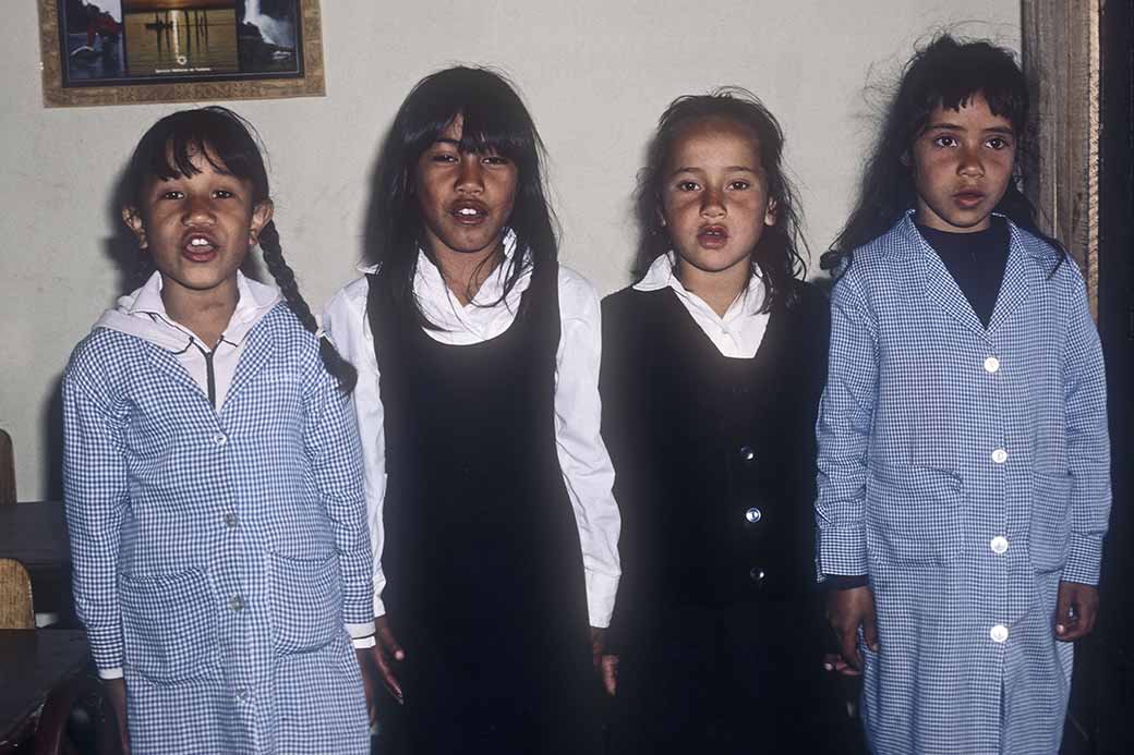 Four young girls, singing