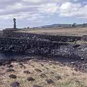 Bay between restored moai