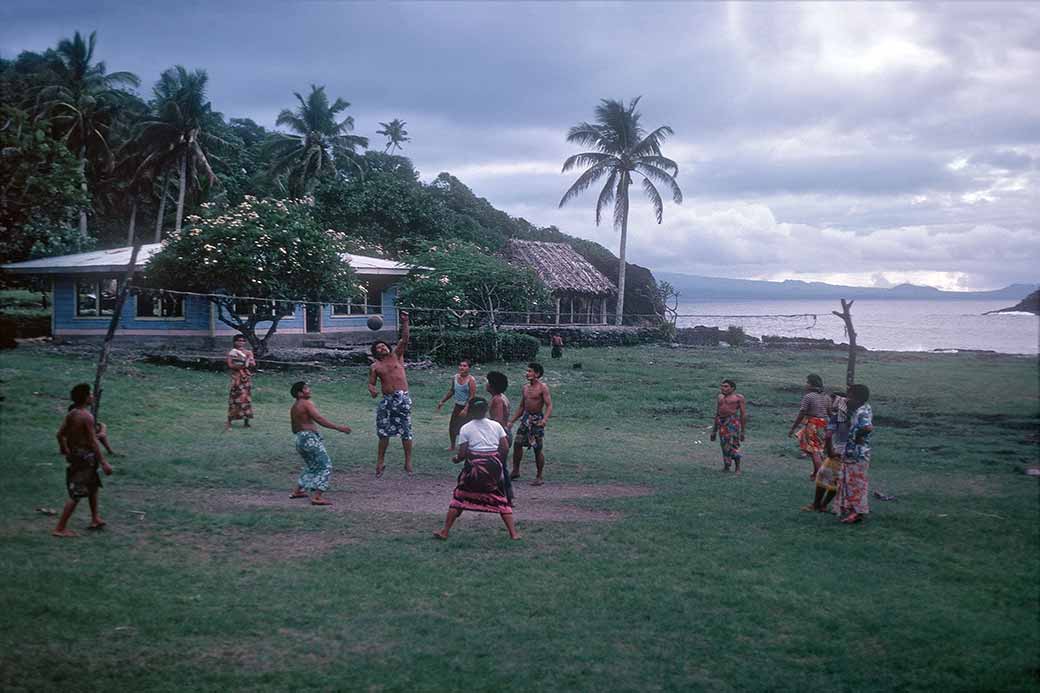 Playing volleyball