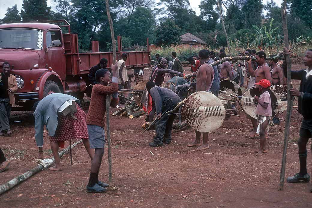 Delivering wooden poles