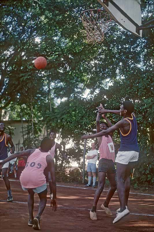 Playing basketball