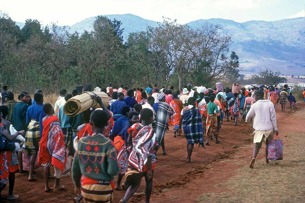 Girls walk from Lobamba