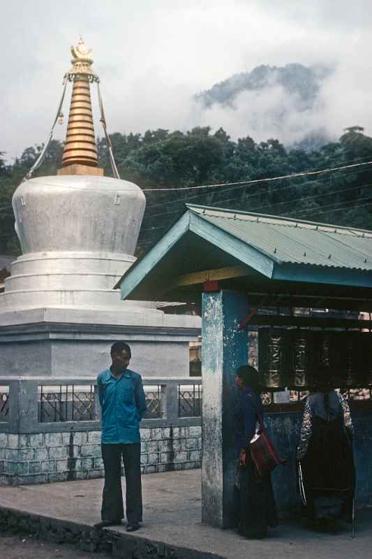 Chorten and prayer wheels