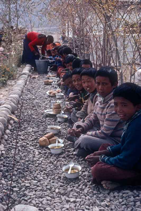 Tibetan boys at lunch