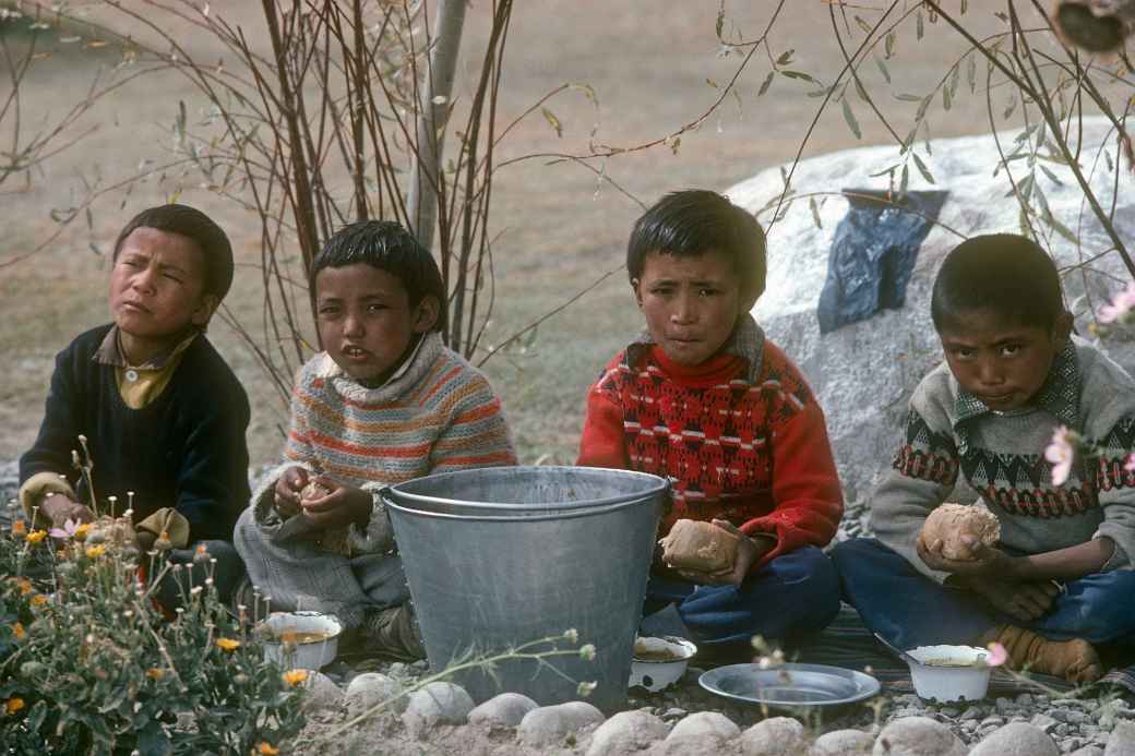 Tibetan boys at lunch