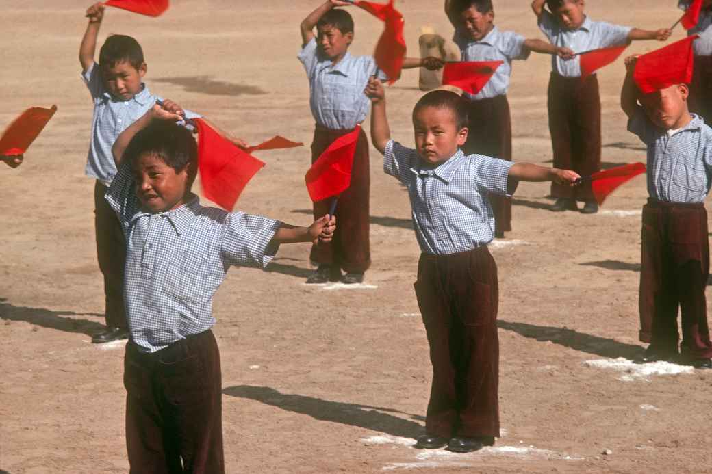 Boys with green flags