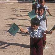 Boys with green flags