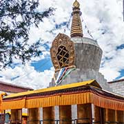 Chorten and prayer wheels, Sera Monastery