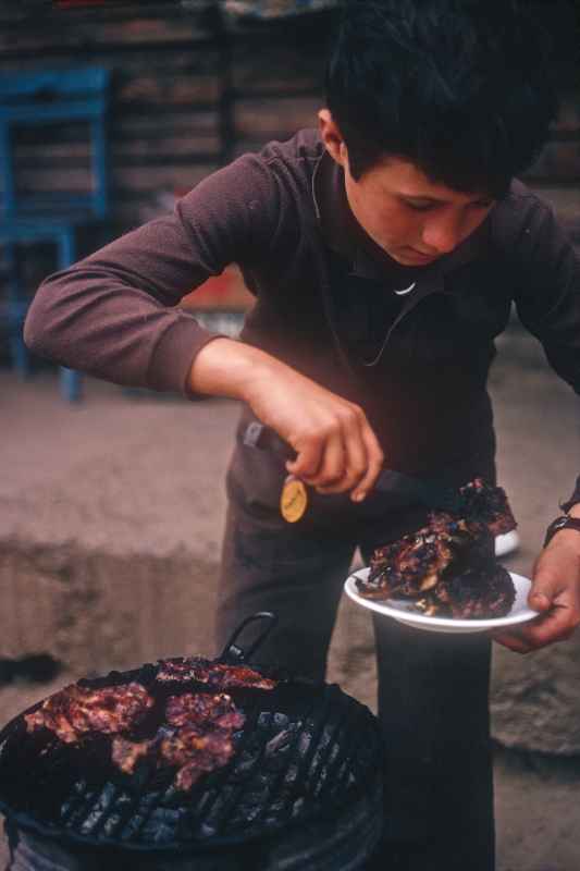 Preparing chicken kebab