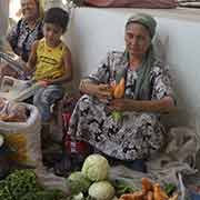 Selling vegetables, Qumtepa bazaar