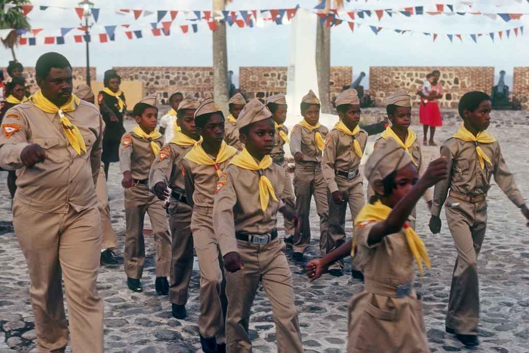 Boy scouts and leader, Fort Oranje